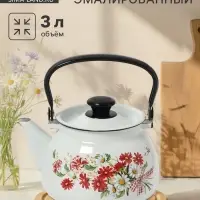Чайник эмалированный &laquo;Астры&raquo;, 3 л, металлическая ручка, белый