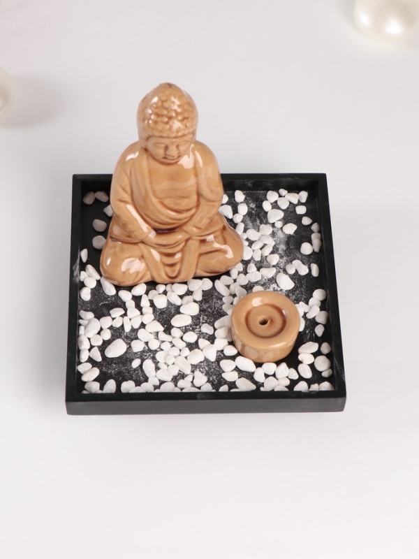 Подставка для благовоний керамика, дерево  Подставка для благовоний керамика, дерево "Будда- медитация" беж 14х14х14,5 см