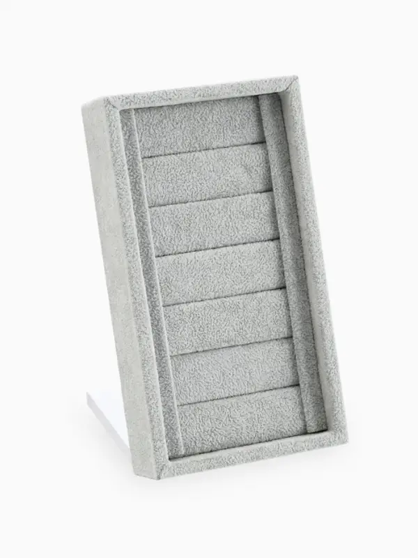 Подставка под кольца и серьги QF, 6 полос, флок, 10&times;10.5&times;18 см, серая