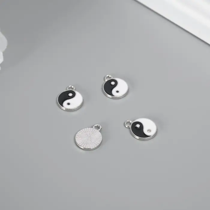 Декор для творчества металл, эмаль  Декор для творчества металл, эмаль "Инь-ян" серебро 1,1х1,5 см