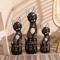 Сувенир &laquo;Кошки расписанные серебром&raquo;, набор 3 шт., h=30 см, h=40 см, h=50 см, дерево