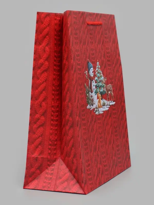 Пакет подарочный ламинированный &laquo;Вязаный снеговик&raquo;, M 26&times;32&times;12 см