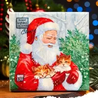 Салфетки новогодние бумажные Home Collection «Дед Мороз и котята», 3 слоя, 33х33 см, 20 шт