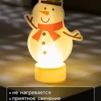 Световая картинка на подставке &laquo;Снеговик&raquo;, 11 см, 1 LED, от батареек, свечение тёплое белое