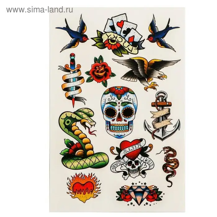 Переводные тату Old school, 14 х 21 см