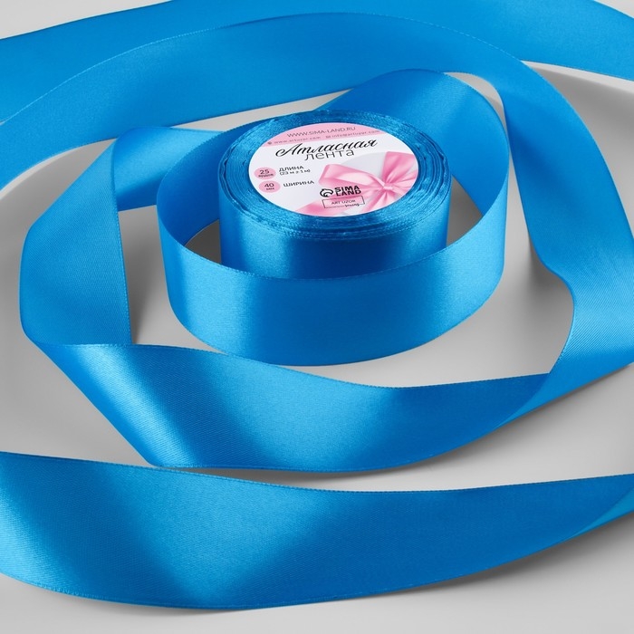 Лента атласная, 40 мм × 23 ± 1 м, цвет лазурный Лента атласная, 40 мм × 23 ± 1 м, цвет лазурный
