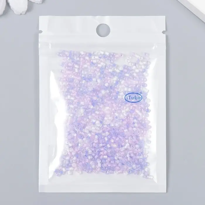Бисер стекло 12/0  Бисер стекло 12/0 "Прозрачный. Цветная серединка. Сиреневый" 10 гр