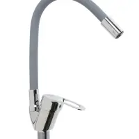 Смеситель для кухни ZEIN Z2115, однорычажный, гибкий излив, картридж 40 мм, серый/хром