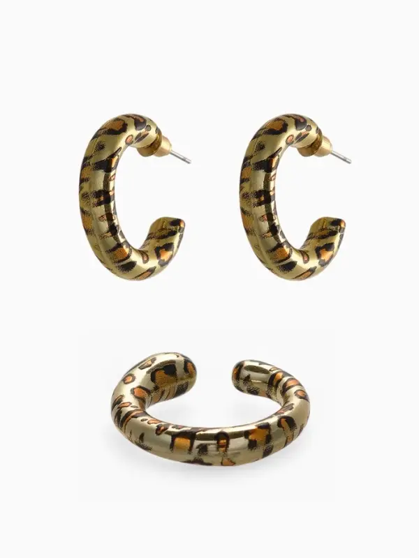 Серьги и каффы QF &laquo;Леопард&raquo;, набор, цвет золото