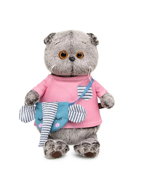 Мягкая игрушка &laquo;Кот Басик&raquo; 19 см, в футболке и с сумочкой - слоником