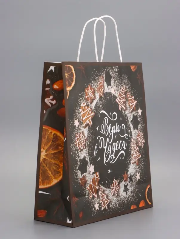 Пакет бумажный подарочный новогодний крафт &laquo;Верь в чудеса&raquo; 32&times;26&times;11 см