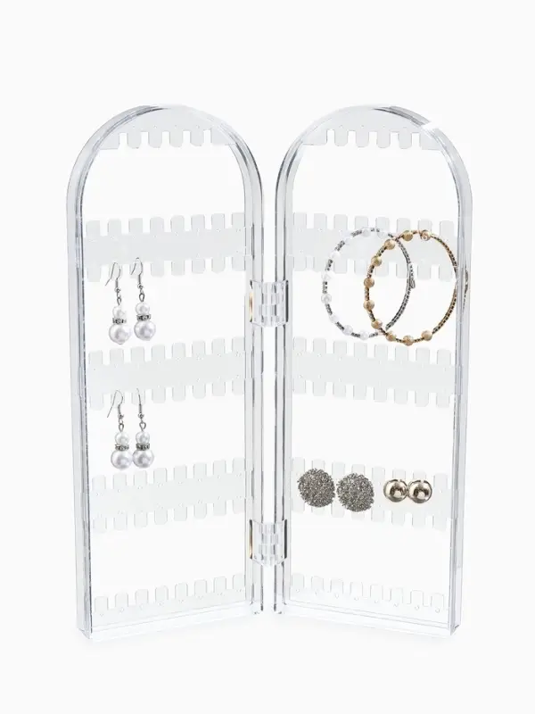 Подставка-книжка под серьги QF, 2 секции, 8 рядов, 21&times;1&times;28 см, прозрачная