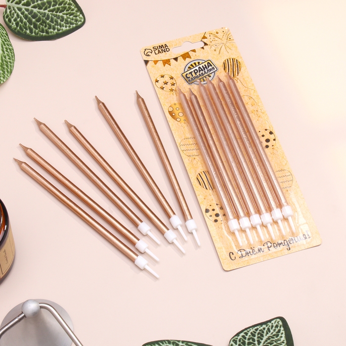 Свечи в торт Свечи в торт "Ройс", 6 шт, высокие, 12,5 см, шампань металлик