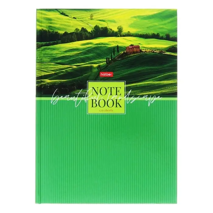 Бизнес-блокнот твердая обложка А4, 120 листов "Зелёные долины", глянцевая ламинация, 5-цветный блок, блок 65 г/м2
