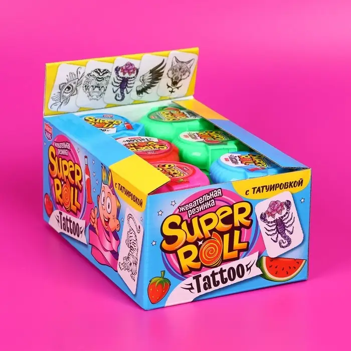 Жевательная резинка SUPER ROLL TATTOO, ассорти, 12 г Жевательная резинка SUPER ROLL TATTOO, ассорти, 12 г