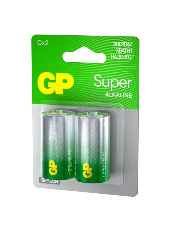 Батарейка алкалиновая GP Super Alkaline, C, LR14-2BL, 1.5 В, блистер, 2 шт.