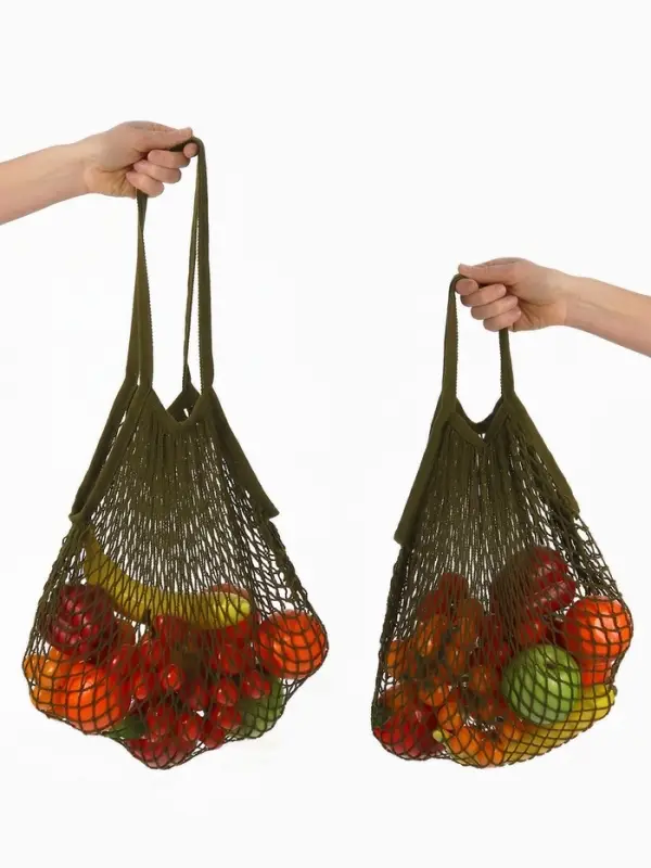 Набор 2 шт. сумка-авоська плетёная, клетка 1.5 см, тёмно-зелёная