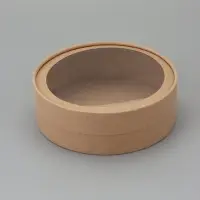 Коробка круглая подарочная завальцованная с окном, крафт, 18&times;6 см