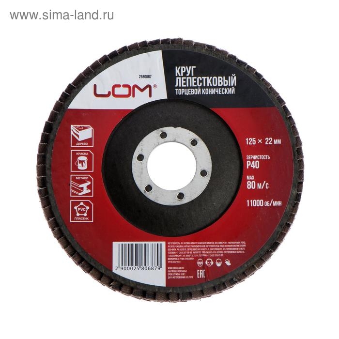 Круг лепестковый торцевой конический ЛОМ, 125 х 22 мм, Р40 Круг лепестковый торцевой конический ЛОМ, 125 х 22 мм, Р40