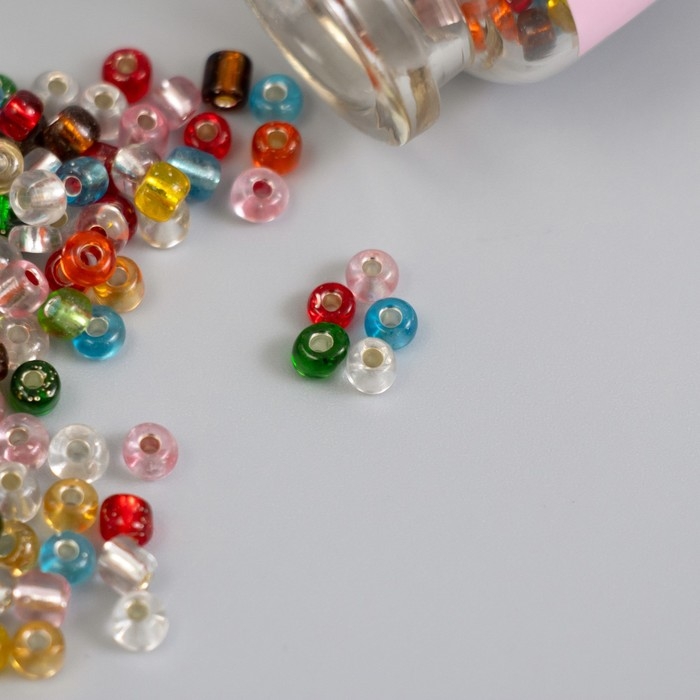 Бисер круглый 6/0 в бутылочке  Бисер круглый 6/0 в бутылочке "Разноцветный" прозрачно-цветной 2х20 гр набор 2 шт