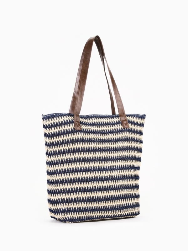 Сумка пляжная Полосы, 45*12*38, отд на молнии, подкладка, бело/синий Сумка пляжная Полосы, 45*12*38, отд на молнии, подкладка, бело/синий