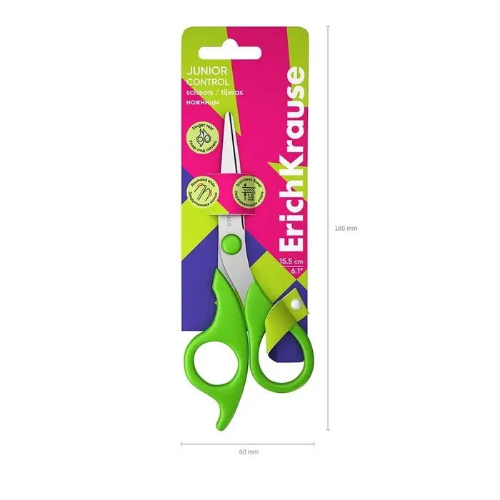 Ножницы детские ErichKrause Control Junior, 15.5 см, с закруглёнными концами лезвий, ударопрочный пластик, МИКС