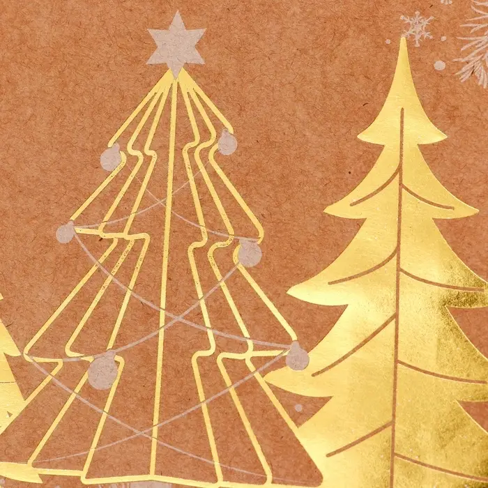 Пакет крафт с зол. тиснением, круглая ручка, Пакет крафт с зол. тиснением, круглая ручка,"Рожденственский лес" 21 х 27 х 11 см, 120 г