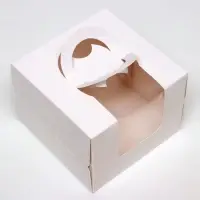 Коробка под бенто - торт с окном, белая, 13.5&times;13.5&times;10 см