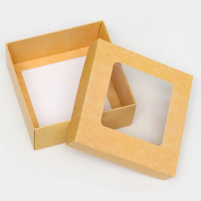 Коробка подарочная складная, упаковка, крышка - дно, с окном, крафт, 12×12×5 см Коробка подарочная складная, упаковка, крышка - дно, с окном, крафт, 12×12×5 см