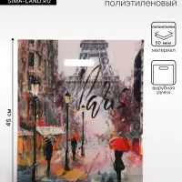 Пакет &laquo;Дождь в Париже&raquo;, полиэтиленовый с вырубной ручкой, 38&times;45 см, 50 мкм
