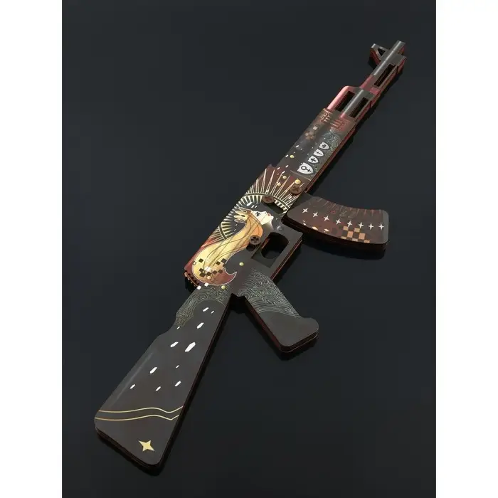 Набор сувенирное оружие «Красный с золотом», автомат, пистолет с глушителем, нож-штык, 3 шт