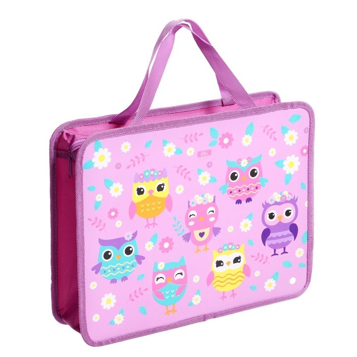 Папка с ручками А4, 330 х 260 х 75 мм, пластиковая, ручки-тесьма, Calligrata  Папка с ручками А4, 330 х 260 х 75 мм, пластиковая, ручки-тесьма, Calligrata "Совушки"