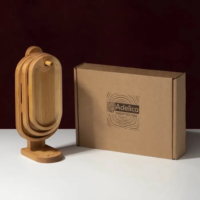 Набор деревянных менажниц и сервировочных досок на подставке Adelica, 3 шт., 25&times;14 см, 23&times;12 см, 21&times;10 см