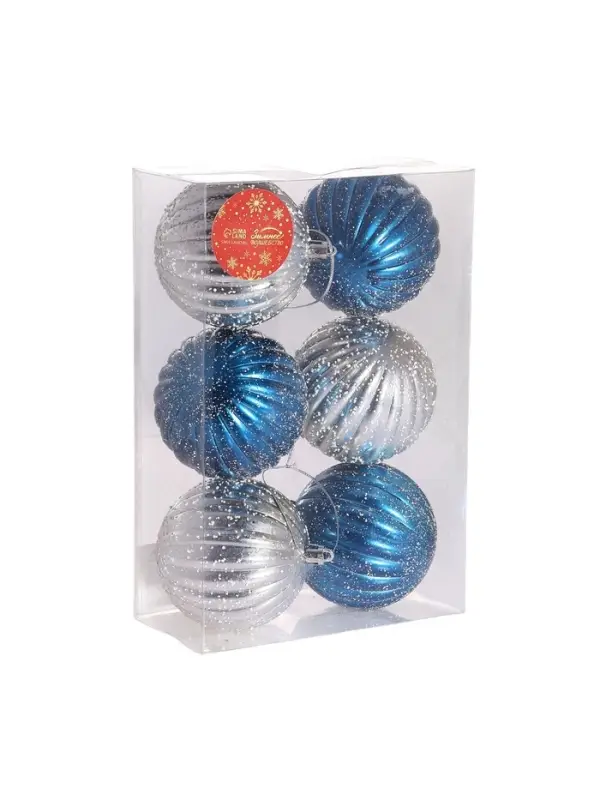 Ёлочные игрушки &laquo;Роксолана&raquo;, шары новогодние, набор 6 шт., d=8 см, бело - синий
