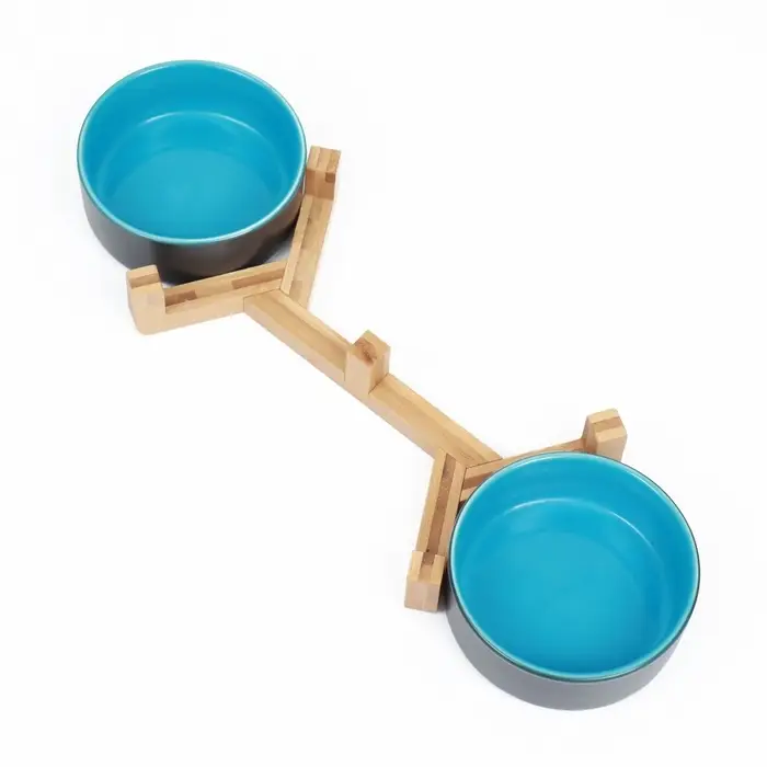 Миски, 450 мл, 28.5&times;15.5&times;7 с, 2 шт., на подставке, керамика, серая, голубая