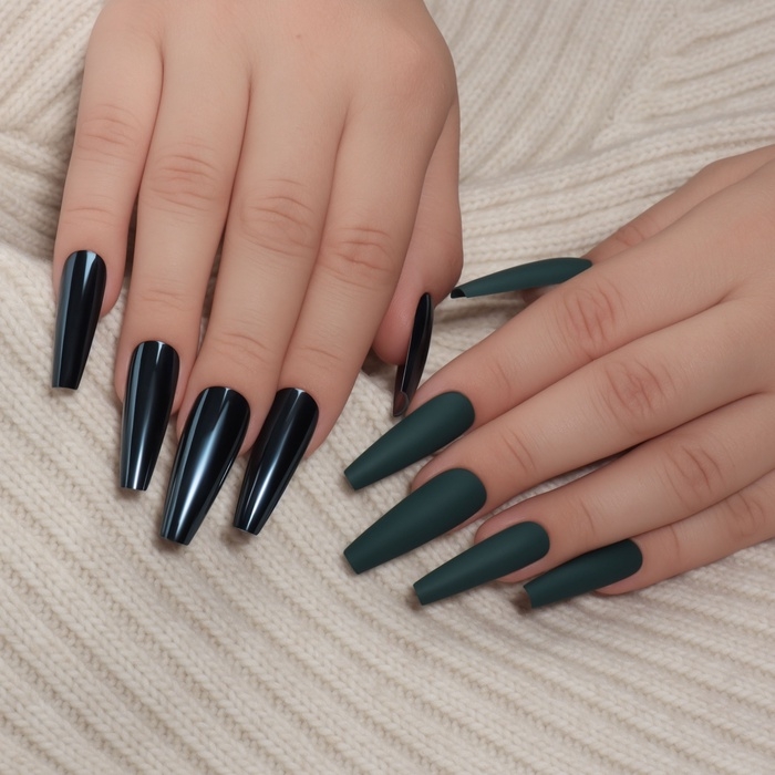 Накладные ногти, 12 шт, с клеевыми пластинами, форма балерина, матовый/хромированный, цвет изумрудный Накладные ногти, 12 шт, с клеевыми пластинами, форма балерина, матовый/хромированный, цвет изумрудный