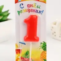 Свеча в торт «Красная», цифра 1