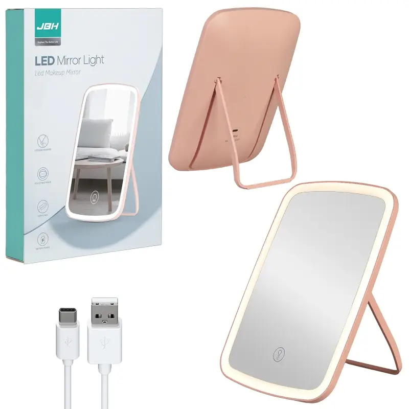 Настольное зеркало для макияжа с подсветкой A3 JBH розовое (40 шт/кор)