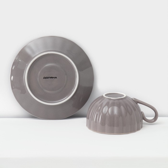 Сервиз фарфоровый чайный Доляна «Вивьен», 12 предметов: 6 чашек 200 мл, 6 блюдец d=15 см, цвет серый Сервиз фарфоровый чайный Доляна «Вивьен», 12 предметов: 6 чашек 200 мл, 6 блюдец d=15 см, цвет серый