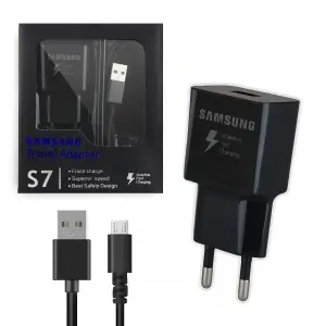 Сетевое зарядное устройство с кабелем USB на MicroUSB черное