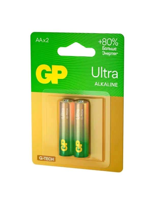 Батарейка алкалиновая GP Ultra, AA, LR6-2BL, 1.5 В, блистер, 2 шт.
