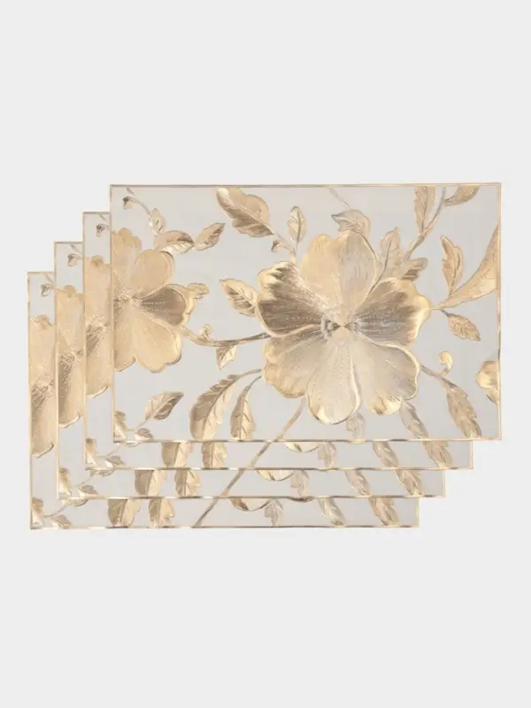 Набор салфеток для стола Доляна &laquo;Цветы&raquo;, 44.5&times;30 см, 4 шт., ПВХ, золотистый