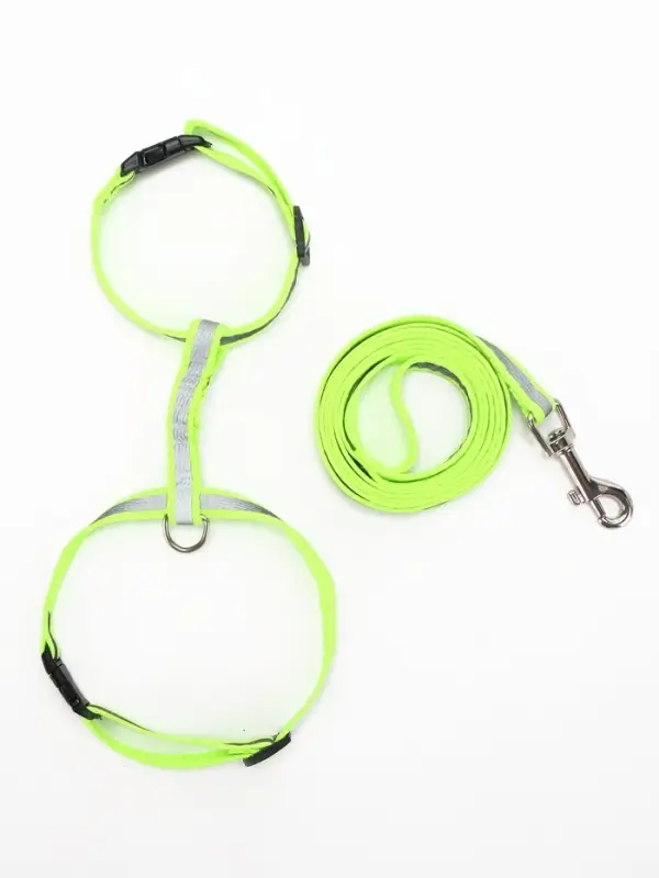 Комплект для кошек светоотражающий, ширина 1 см, шлейка 21-35 см, поводок 120 см, зелёный