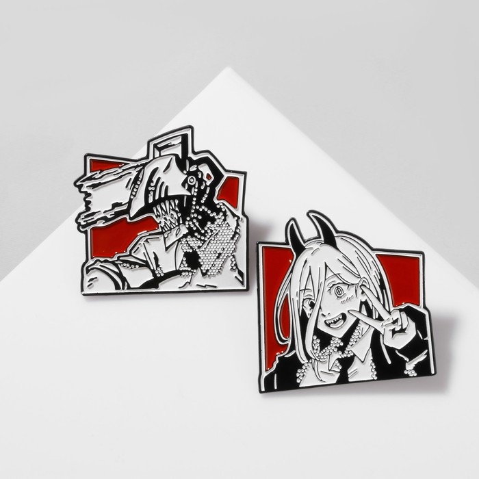 Набор значков (2 шт.) «Япония» магические парни, цветной в чёрном металле Набор значков (2 шт.) «Япония» магические парни, цветной в чёрном металле