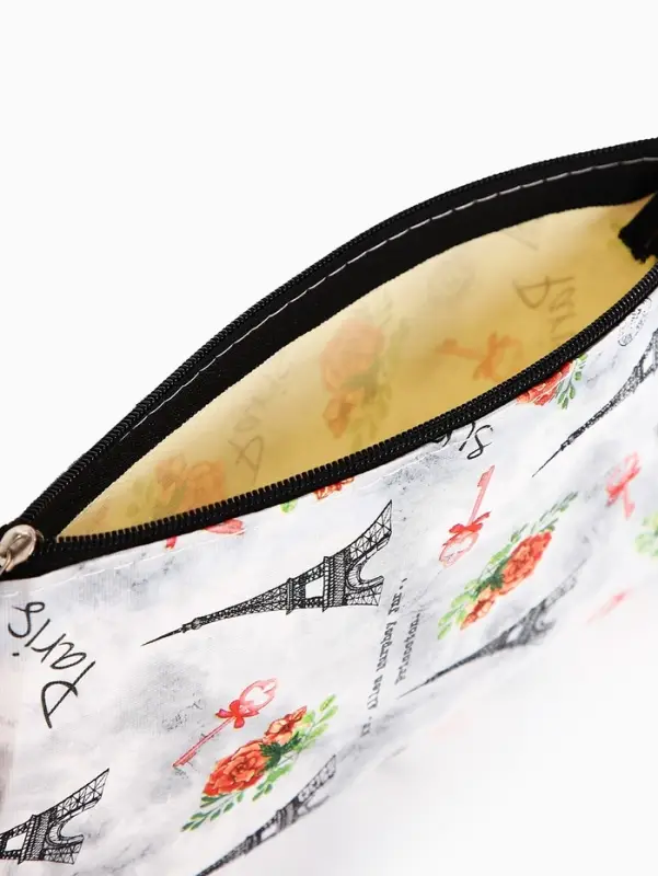 Косметичка-пенал на молнии, плоская, с рисунком «Французские розы», серая