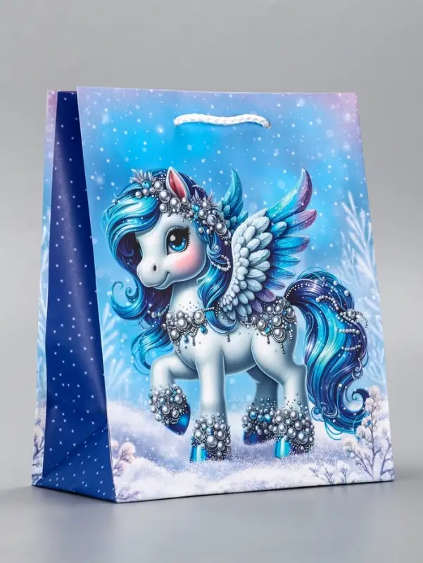 Пакет подарочный новогодний ламинированный, «Единорог» , 18×10×22.3 см