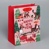 Пакет подарочный новогодний крафтовый вертикальный &laquo;Собачьи истории&raquo;, MS 18 х 23 х 10 см