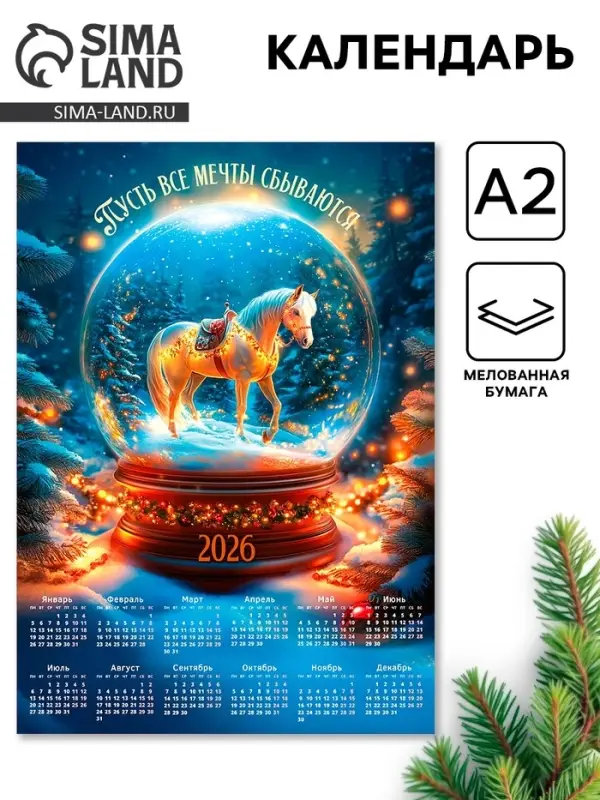 Календарь 2026 «Снежный шар», А2 Календарь 2026 «Снежный шар», А2