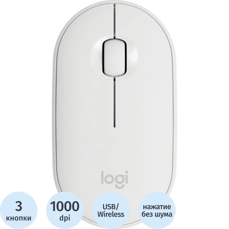 Мышь компьютерная Logitech Pebble M350 бел.1000dpi sil.BT/R 3b(910-005541)