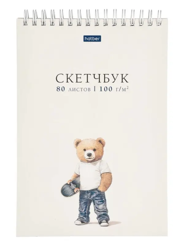 Блокнот СКЕТЧБУК 80л А5ф 100г/кв.м без линовки на гребне твердая подложка Обл. мел.картон-Модный миш